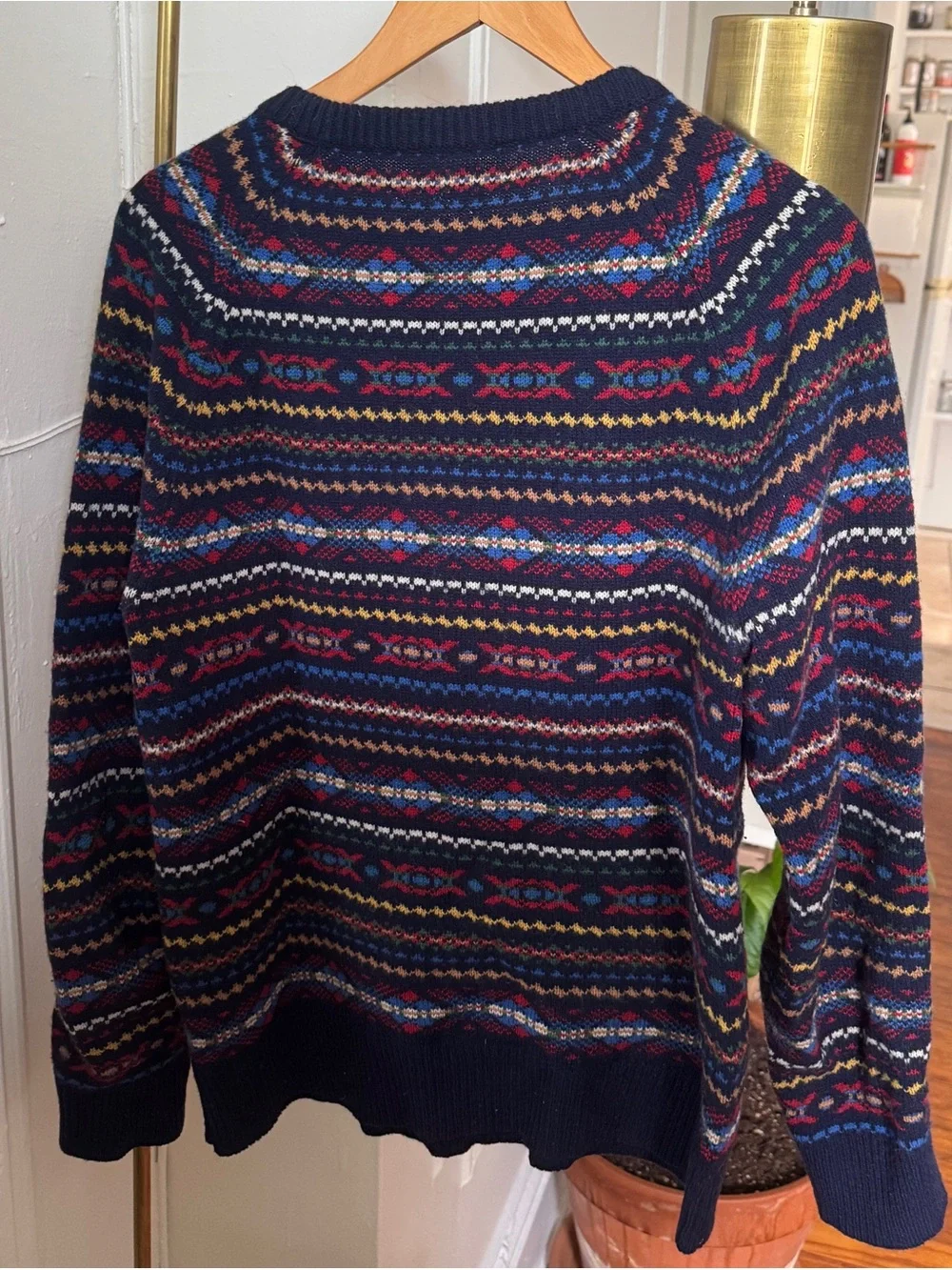 J.Crew Men’s 100% Lambswool Fair Isle Nordic Sweater Navy Size S